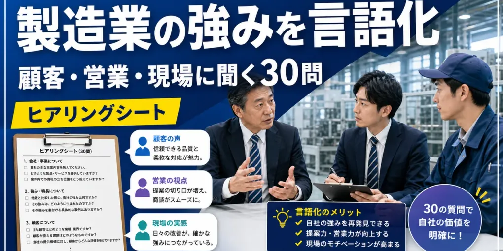 製造業の強みを言語化するヒアリングシート｜顧客・営業・現場に聞く30問