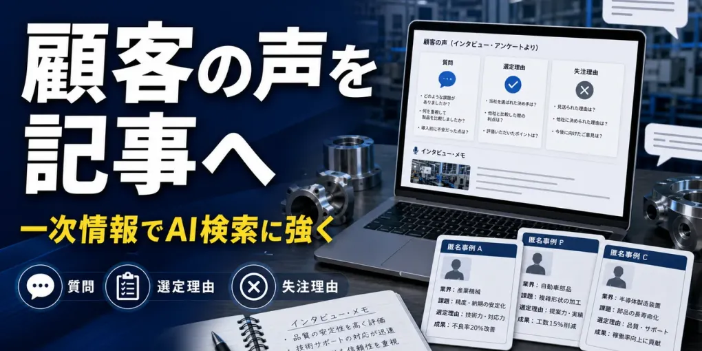 製造業の顧客の声を記事にする方法｜一次情報を安全にSEO・AIOへ活かす